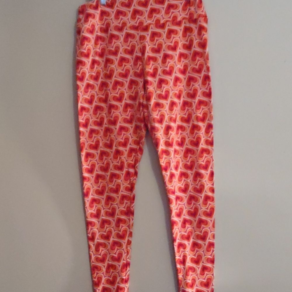 LuLaRoe‎ Women's M Tall & Curvy heart pattern stretch leggings wide waistband